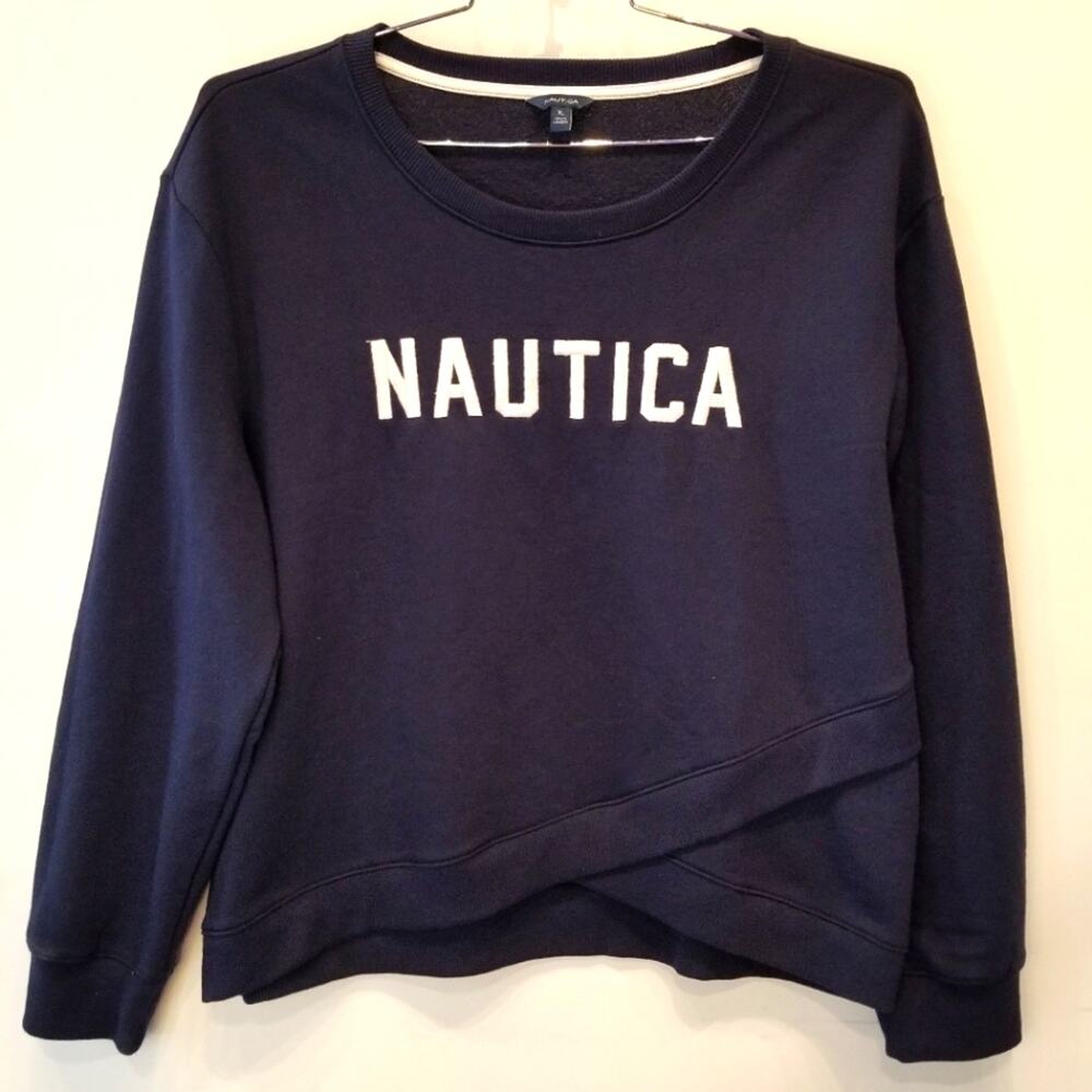 Nautica Navy Blue Crop Sweatshirt Long‎ Sleeve Women's Size XL